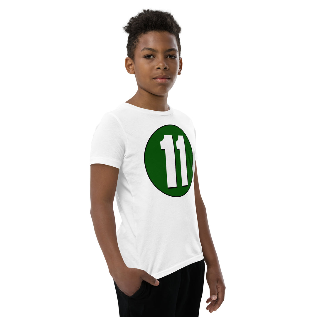 Youth Short Sleeve T-Shirt: White on Hunter Green 11