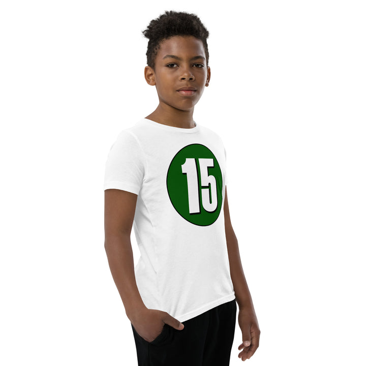 Youth Short Sleeve T-Shirt: White on Hunter Green 15