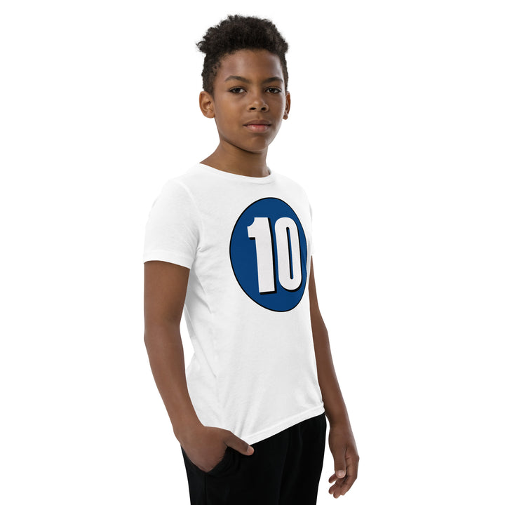 Youth Short Sleeve T-Shirt: White on Navy Blue 10