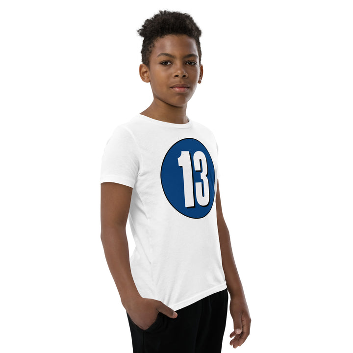 Youth Short Sleeve T-Shirt: White on Navy Blue 13