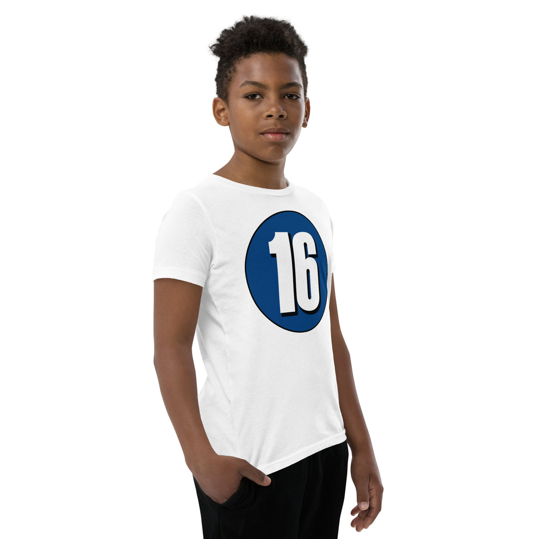 Youth Short Sleeve T-Shirt: White on Navy Blue 16