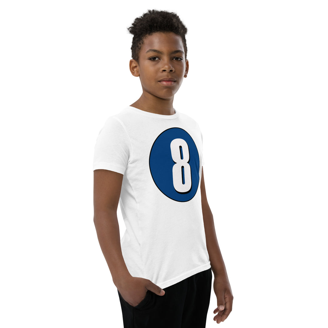 Youth Short Sleeve T-Shirt: White on Navy Blue 8