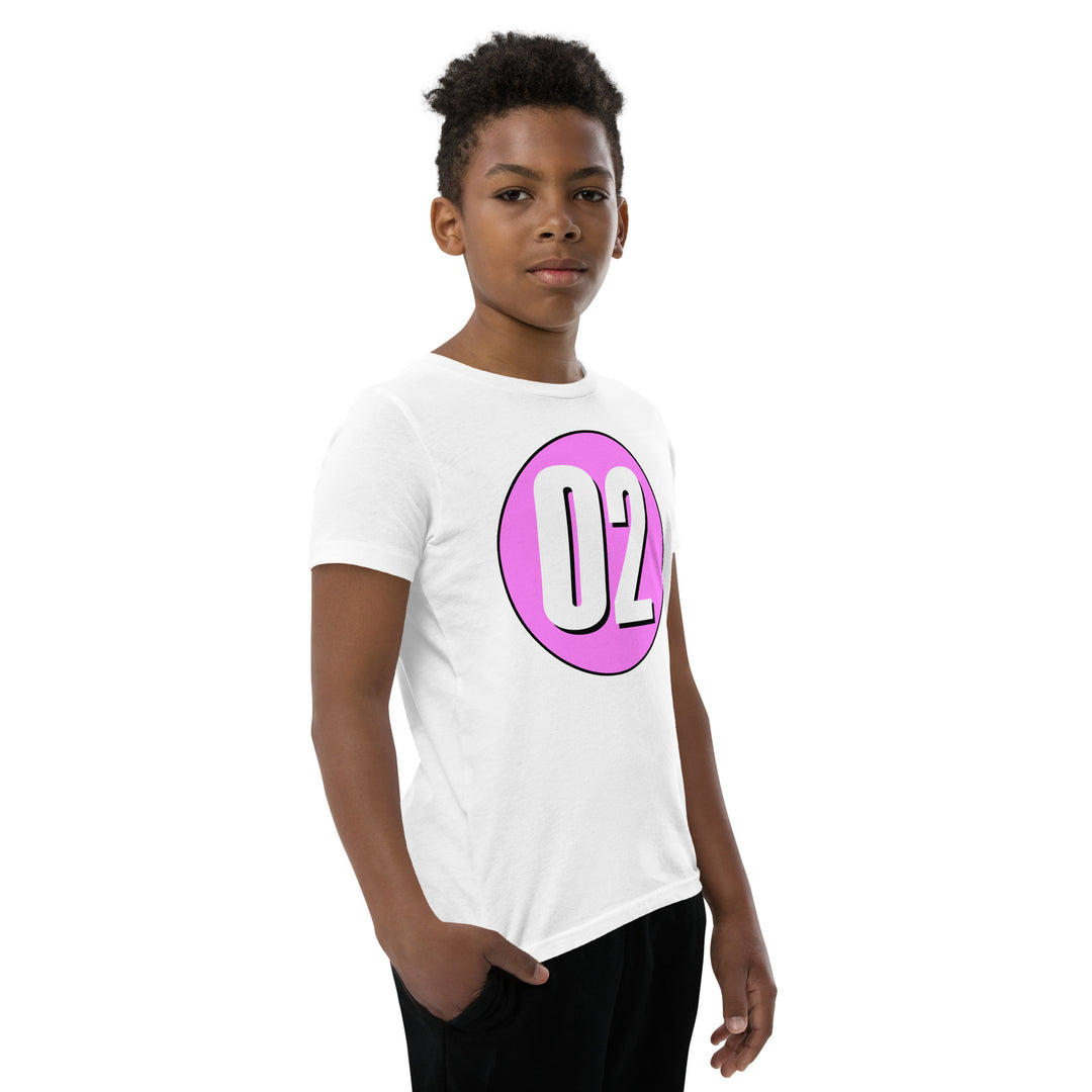 Youth Short Sleeve T-Shirt: White on Pink 02