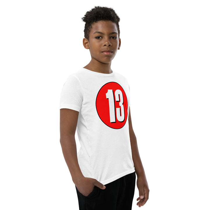 Youth Short Sleeve T-Shirt: White on Red 13