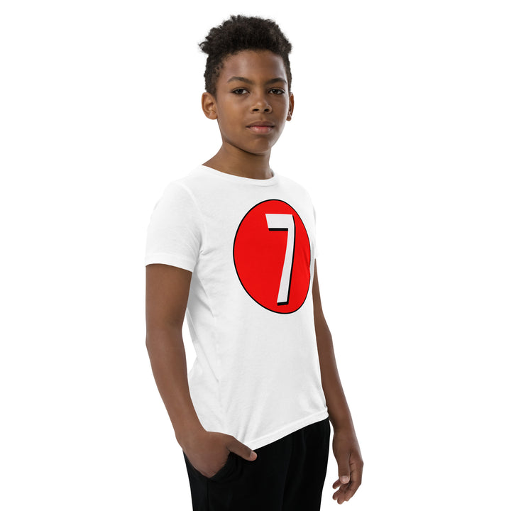 Youth Short Sleeve T-Shirt: White on Red 7