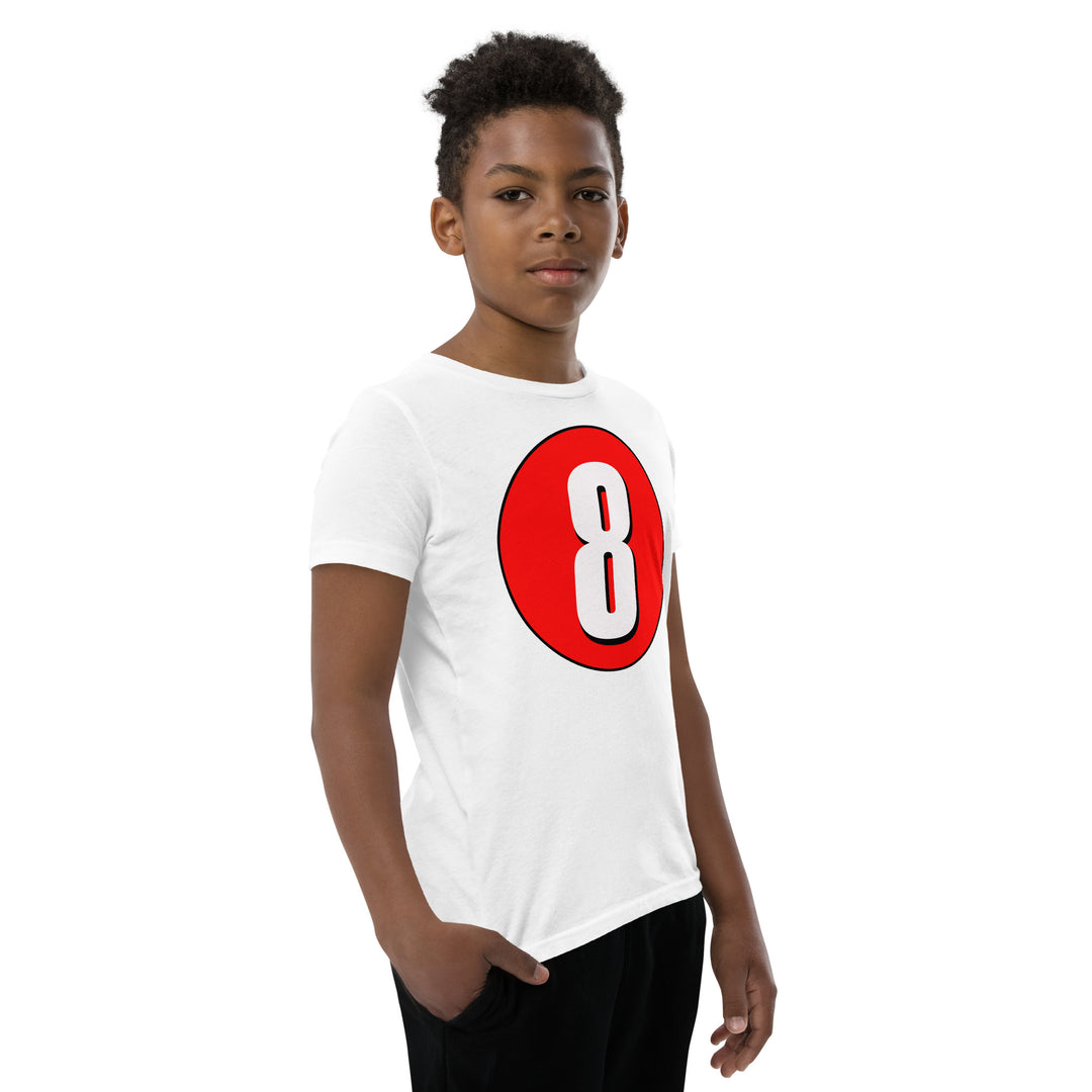 Youth Short Sleeve T-Shirt: White on Red 8