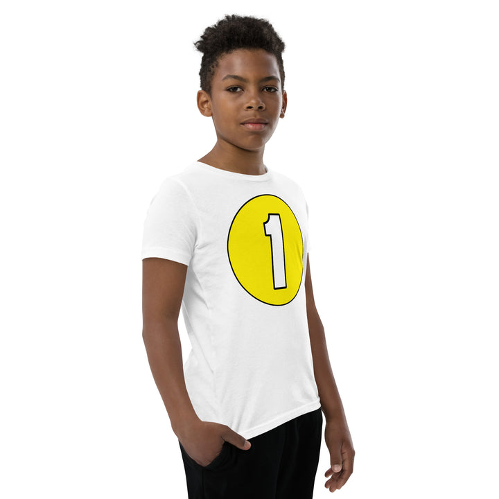 Youth Short Sleeve T-Shirt: White on Yellow 1