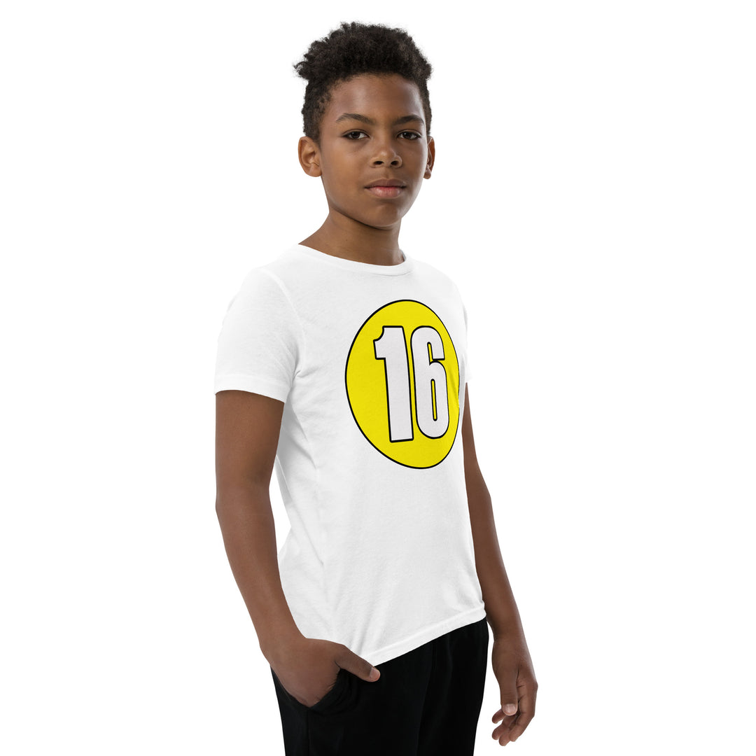 Youth Short Sleeve T-Shirt: White on Yellow 16